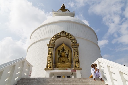 Photograph of the World Peace Pagoda in Pokhara, Nepal.のeditorial素材