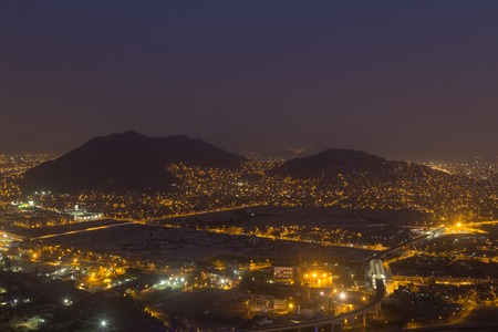 Panoramic view of the peruvian capital Lima from Cerro San Cristobal by night.の写真素材