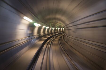 Blurred motion of metro tunnel in Copenhagenの写真素材