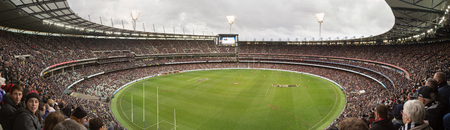 Melbourne, Australia - April 25, 2015: Panoramic view of Melbourne Cricket Ground on ANZAC Day 2015のeditorial素材