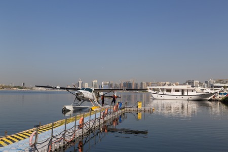 Dubai, United Arab Emirates - October 17, 2014: A Seaplane parked in Dubai Creek.のeditorial素材