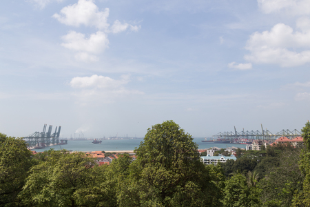 Singapore, Singapore - February 01, 2015: View of the container terminal from the Southern Ridgesのeditorial素材