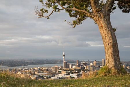 Auckland, New Zealand - February 8, 2015: View of the city skyline as seen from Mount Edenの写真素材