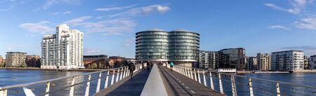 Copenhagen, Denmark - September 23, 2016: Modern cyclist bridge Bryggybroen and the Gemini Residenceのeditorial素材