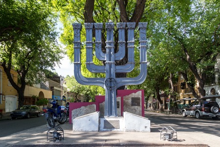 Mendoza, Argentina - November 22, 2015: A Menorah, a Jewish monument in the city centerのeditorial素材