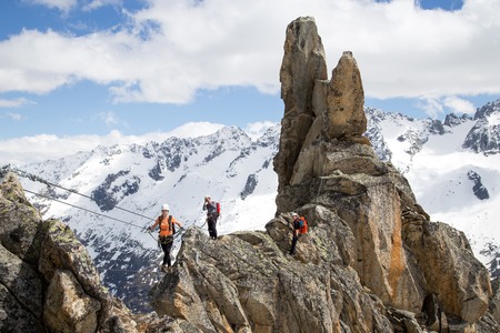 Goscheneralp, Switzerland - May 24, 2014: A Group of a climber on a Via Ferrata in Switzerlandのeditorial素材