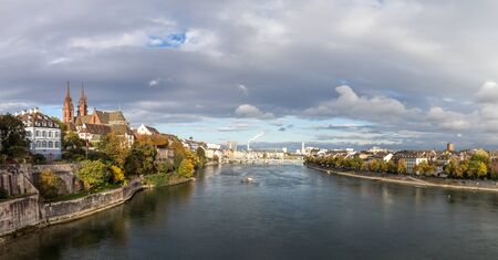 October 20, 2016 - Basel, Switzerland: Panoramic view of the city and the river Rhineの写真素材