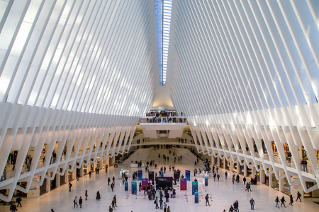 New York, United States of America - November 18, 2016: Interior view of the Oculus train station at the World Trade Centerのeditorial素材