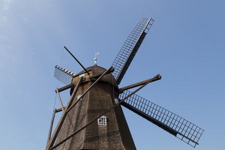 Lyngby, Denmark - June 23, 2016: A historic danish windmill in the Frilands Museum.