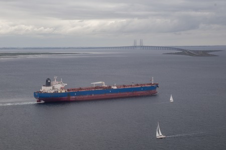 Cargo Ship and Oresund Bridgeのeditorial素材