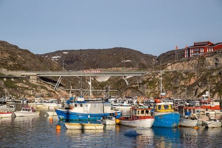 Fishing boats at Ilulissat Harbor, Greenlandのeditorial素材