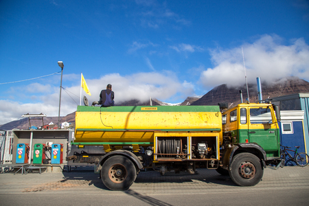 Fuel Truck in Qeqertarsuaq, Greenlandのeditorial素材
