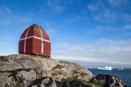 Whale watching tower in Qeqertarsuaq, Greenlandの写真素材