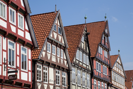 Celle, Germany - April 19, 2014: Half-timbered houses in the historical city centre.のeditorial素材