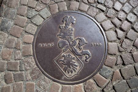 Tromso, Norway - April 20, 2018: Close-up of a gully cover in the city of Malmoのeditorial素材