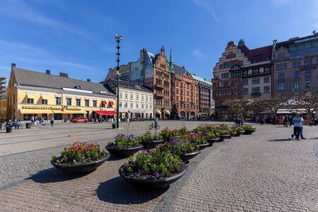 Malmo, Sweden, April 20, 2019: The big square Stortorget in the historic city centre.のeditorial素材