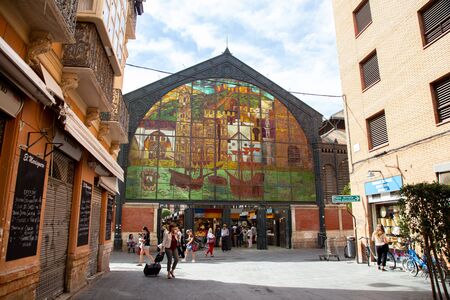 Malaga, Spain - May 24, 2019: Exterior view of the Atarazanas Market bulding.のeditorial素材