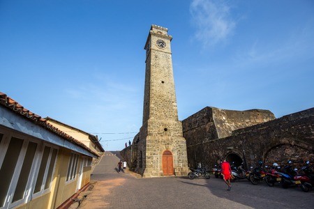 Galle Fort, Sri Lanka - July 29, 2018: The Clock Tower, a popular landmark inside the historical Dutch Fortのeditorial素材