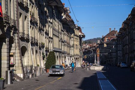 Bern, Switzerland - April 13, 2017: Old houses in the historic city centre of the swiss city of Bern.のeditorial素材