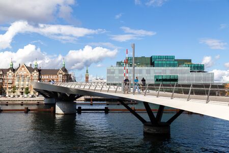 Copenhagen, Denmark - August 21, 2019: The new modern pedestrian and cycling bridge Lille Langebro.のeditorial素材