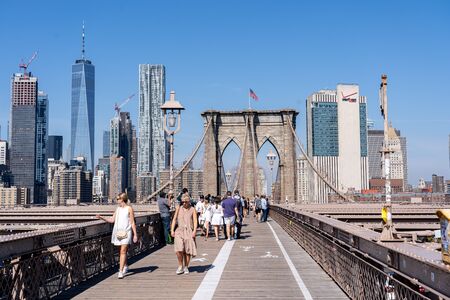 New York, United States of America - September 22, 2019: People walking on the promenade of the...
