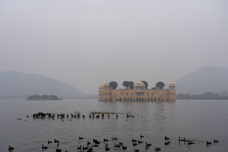 Jaipur, India - December 12, 2019: The Water Palace Jal Mahal on a foggy morning.のeditorial素材