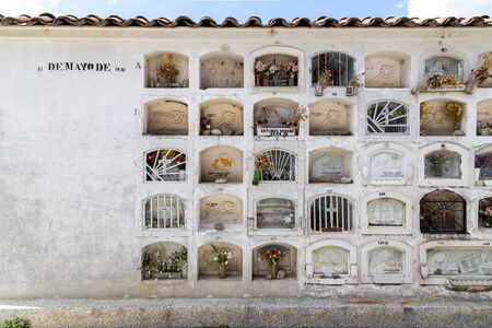 Huaraz, Peru - October 01, 2015: Aligned graves on the local cemetery