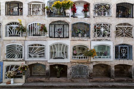 Huaraz, Peru - October 01, 2015: Aligned graves on the local cemeteryのeditorial素材