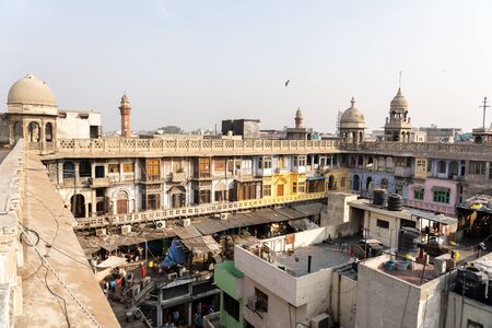 Old Delhi, India - December 4, 2019: The Gadodia market building at the Spice Market at Khari Baoli Road.のeditorial素材