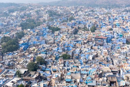 Jodhpur, India - December 9, 2019: View of blue houses from Mehrangarh Fort.のeditorial素材