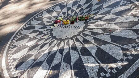 New York City, United States - September 21, 2019: Close up of the John Lennon memorial at Strawberry Fields in Central Park.のeditorial素材