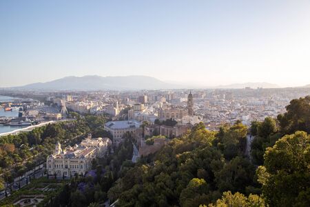 Malaga, Spain - May 25, 2019: Beautiful aerial view of the historic Old Town.