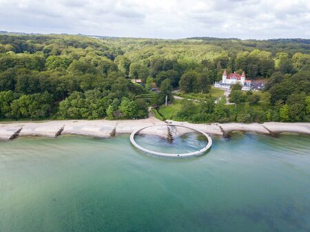Aarhus, Denmark - June 9, 2019: Aerial drone view of the Infinity Bridge, a work of art by architect Niels Povlsgaard and Johan Gjoedes.のeditorial素材