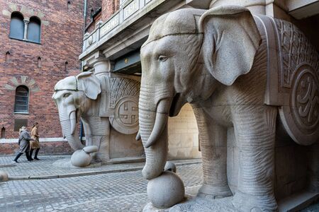Copenhagen, Denmark - February 14, 2020: The famous elephant gate at the old Carlsberg brewery.のeditorial素材