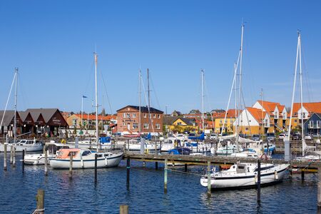 Copenhagen, Denmark - May 03, 2018: Boats anchored at the small local harbour.