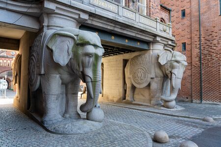 Copenhagen, Denmark - February 14, 2020: The famous elephant gate at the old Carlsberg brewery.のeditorial素材
