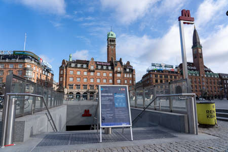 Copenhagen, Denmark - March 20, 2020: Sign at Town Hall metro station informing about the...