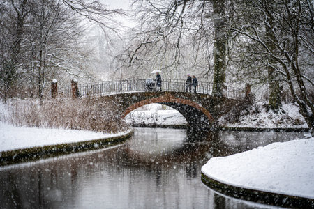 Copenhagen, Denmark - January 06, 2021: People enjoying a snowy winter day in Frederiksberg Gardens.のeditorial素材
