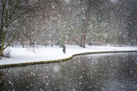 Copenhagen, Denmark - January 06, 2021: People enjoying a snowy winter day in Frederiksberg Gardens.のeditorial素材