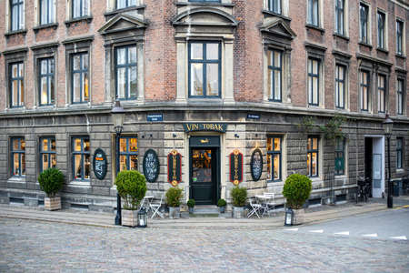 Copenhagen, Denmark - Novemeber 12, 2020: Exterior view of wine bar and wine shop Ubbe Vin in the...