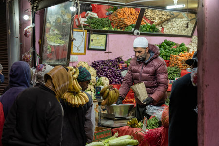 Fruit and Vegetable Shop in Leh, Indiaのeditorial素材