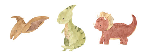 watercolor dinosaur illustration for kidsの写真素材