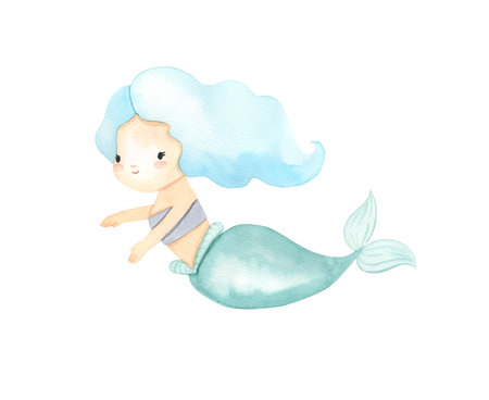 Watercolor mermaids. ocean princess illustration for kidsの写真素材