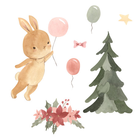 Watercolor bunny illustration for kidsの写真素材