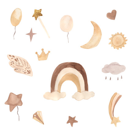 watercolor boho nursery elements. Illustration for kidsの写真素材