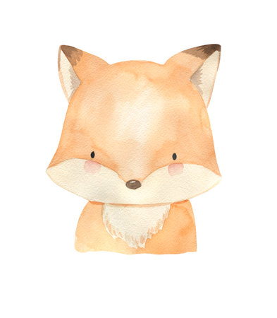 Watercolor fox, woodland animal illustration for kidsの写真素材