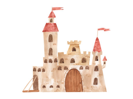 Watercolor castle illustration for kidsの写真素材