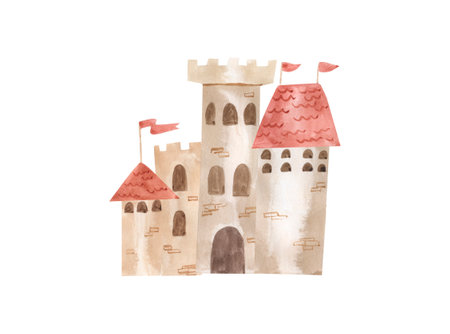 Watercolor castle illustration for kidsの写真素材