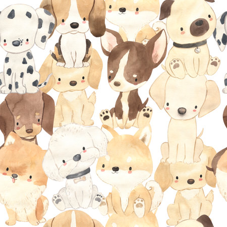 Dog watercolor seamless pattern illustration for kidsの写真素材