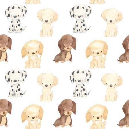 Dog watercolor seamless pattern illustration for kidsの写真素材